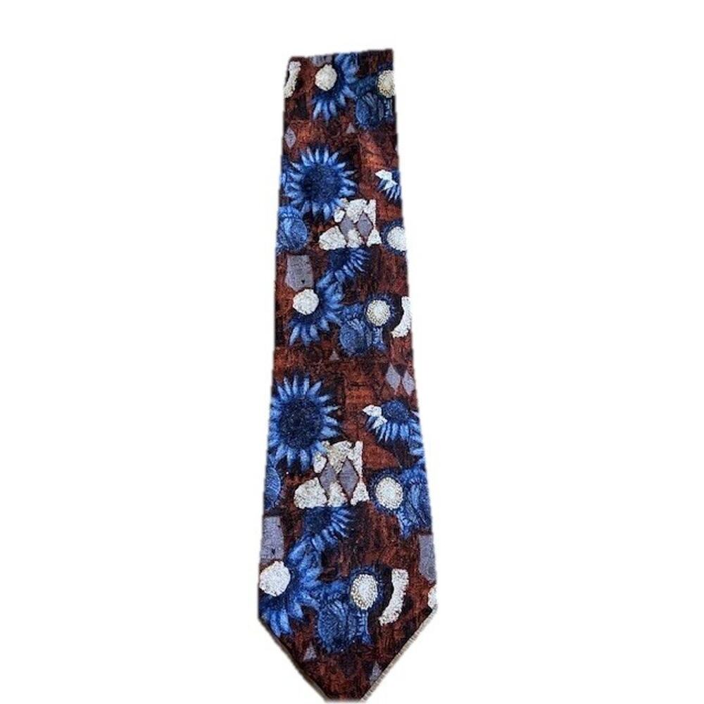 Zegna Mens SIlk Tie Sunflower Blue & Brown